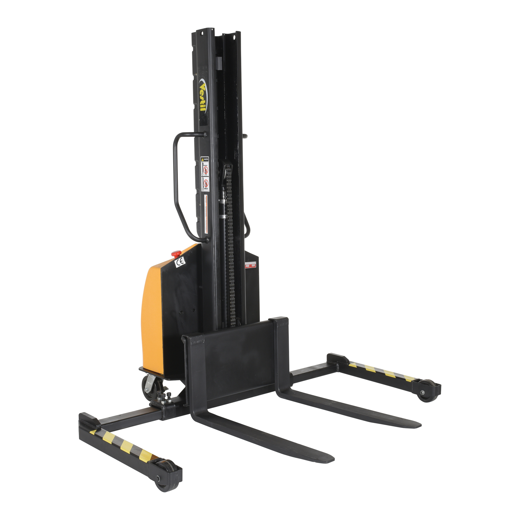 Vestil Narrow Mast Stacker - DC Powered, Adjustable Forks and Legs, 1500-Lb. Capacity, 63in. Raised Height, Model# SLNM15-63-AA